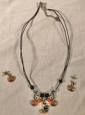 #ad Halloween necklace amp; earrings set enamel witch amp; pumpkin charms $29.99