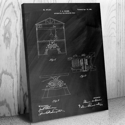 #ad Thomas Edison Rock Crusher Patent Canvas Print Miner Gift Mechanical Engineer $99.95
