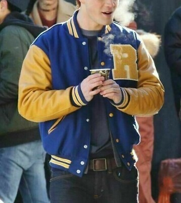 #ad Letterman Varsity Bomber Blue Wool amp; Yellow Leather Sleeve Jacket R Patch $129.99