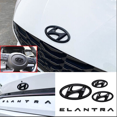#ad Glossy Black Front Rear Emblem Letter Logo Badge For Hyundai Elantra 2021 2023 $8.55