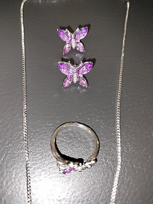#ad #ad Butterfly Jewelry Set Necklace Ring Earrings Style Purple Silver Girls Preppy 4 $4.75