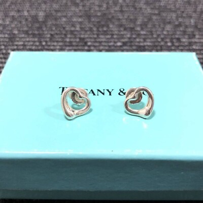#ad Tiffany amp; Co. Elsa Peretti Open Heart Stud Earrings Sterling Silver Used $108.00