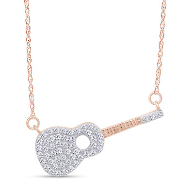#ad 3 7ct Natural Round Diamond Classic Guitar Pendant Necklace 14k Solid Rose Gold $690.89