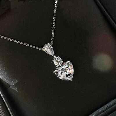 #ad Lab Created Heart Cut Diamond 2CT Women#x27;s Necklace 14K White Gold Plated $107.09