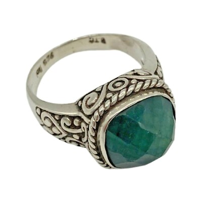 #ad Vintag BJC Samuel Benham Over 3Ct. Faceted Emerald Sterling Cocktail Ring 8.75 $113.97