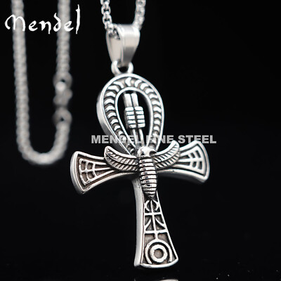 MENDEL Mens Ancient Egyptian Ankh Cross Pendant Necklace Stainless Steel Chain $9.99