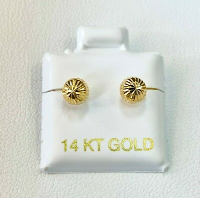 #ad Solid 14k Yellow Gold stud earring basket CLARITY Cut round Ball brilliant Studs $39.99