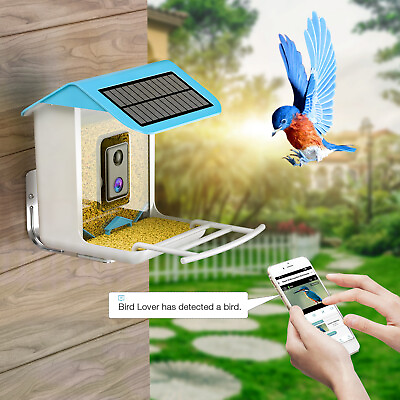 #ad Wireless Wi Fi HD Video Smart Bird Feeder Bird House w Camera Solar Panel Roof $124.99