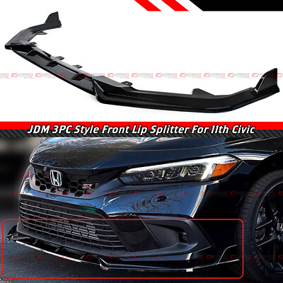 #ad For 2022 2024 Honda Civic LX EX Si JDM 3pc Gloss Black Front Bumper Lip Splitter $62.99