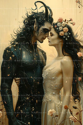 #ad HADES AND PERSEPHONE ART PRINT Gothic Lady Poster Devilish Kiss Love D241 $12.95