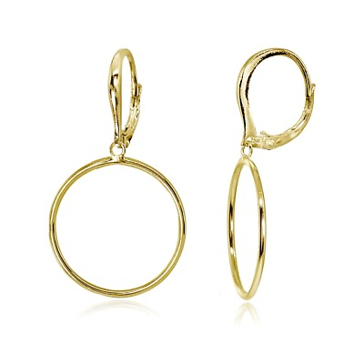 #ad 20mm Frontal Hoop Round Polished Gold Plated 925 Silver Drop Dangle Earrings $29.99