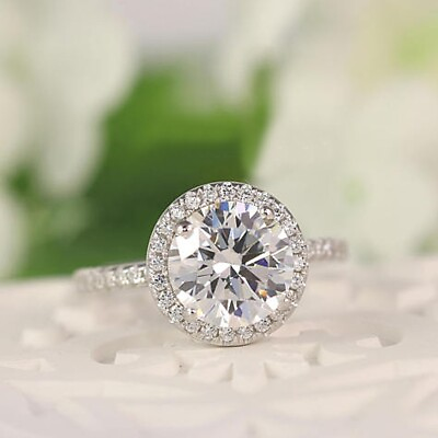 #ad Diamond Wedding Ring Real Halo GIA IGI 0.90 Ct Round Cut 14k White Gold Size 6 7 $1768.59