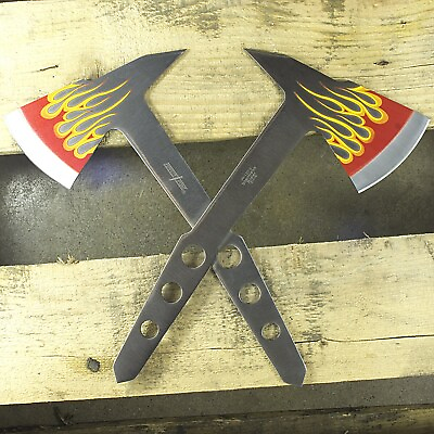 2 PACK RED FLAMES TOMAHAWK THROWING AXE SET Stainless Steel Hawk Hatchet $19.95
