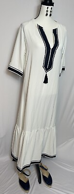 #ad Women’s White And Blue Sailor Long Dress Size M 40 Cruise Ready To Rock The Boat $30.00