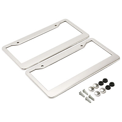 #ad 2PCS Chrome Stainless Steel License Plate Frame Tag Cover Metal With Screw Caps $6.90