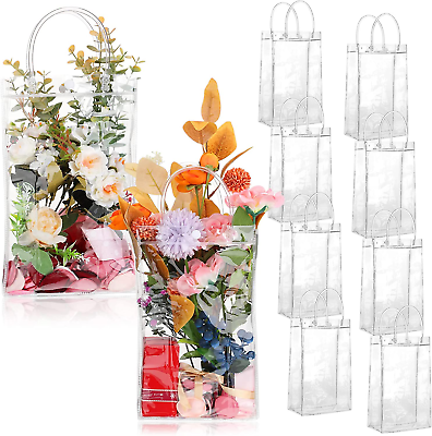 #ad 50 Pieces Clear PVC Plastic Gift Bags with Handles Transparent Gift Bags Reusabl $49.99