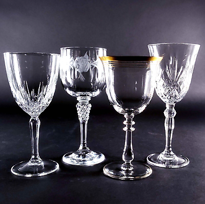 #ad Wine Glasses Water Goblets Mismatched Vintage Stemware Set 4 More Available $30.99