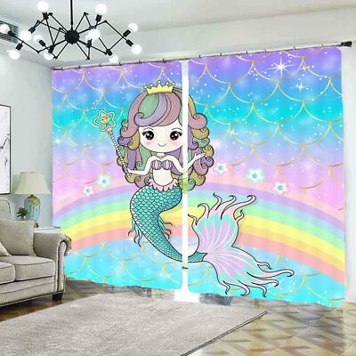 #ad Mermaid Rainbow Hair 3D Curtain Blockout Photo Printing Curtains Drape Fabric AU $189.99