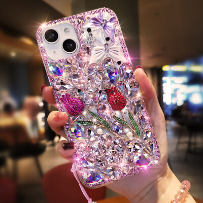 #ad For iPhone 15 Pro Max 14 13 12 11 X 8 7 Bling Glitter Flower Diamond Case Cover $12.99