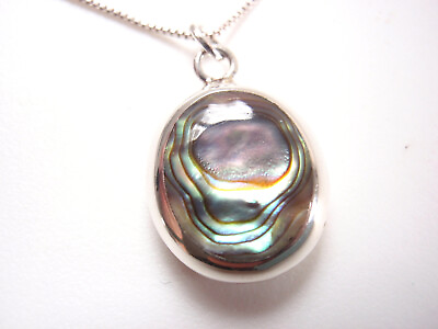 #ad Reversible Abalone and Mother of Pearl 925 Sterling Silver Oval Pendant $14.99