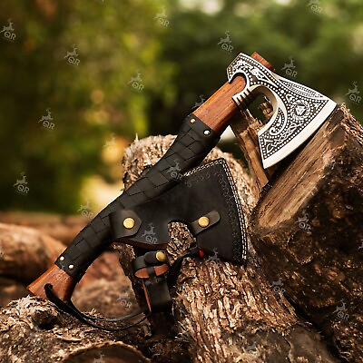 #ad Forged Carbon Steel Viking Axe with Rose Wood Shaft Camping Axe Gift For Him. $69.00