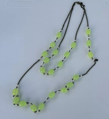 #ad Uranium Glass Necklace Yellow Vaseline Czech Beads Vintage Necklace Jewelry $44.25