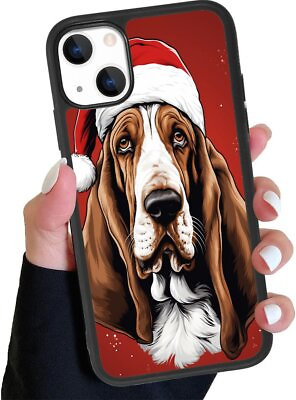 #ad For iPhone 11 12 13 14 15 Pro Max Hard Phone Case Christmas basset hound $9.99