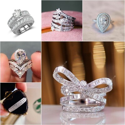 Elegant Women Jewelry Cubic Zircon 925 Silver Rings Wedding Party Gifts Sz 6 10 C $4.98