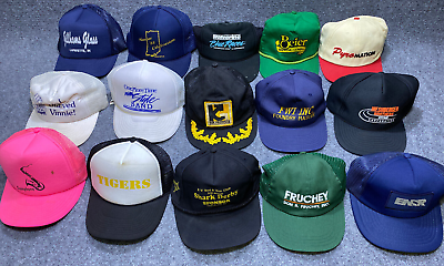 #ad Vintage Hat Cap Lot Of 15 Bulk Mix Snap Back Mens Mesh Trucker Logo Outdoor 603 $34.97