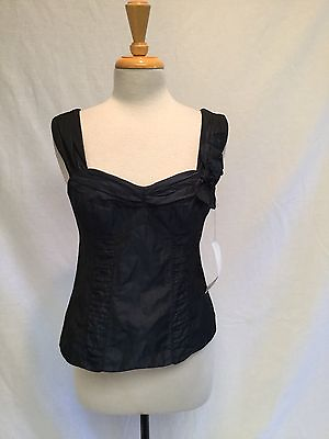 #ad NWT Ladies Nanette Lepore Satin Corset With Flower On Strap Navy Size 6 $38.00