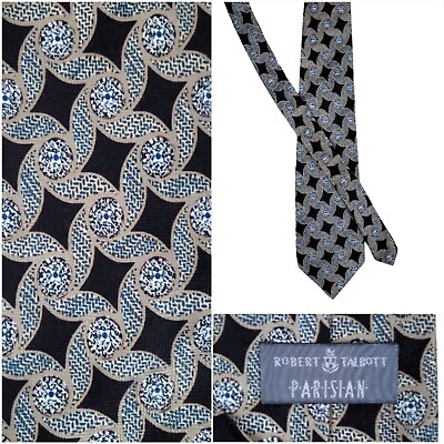 #ad Vintage Robert Talbott Tie Mens Black Silver Diamond Crystals Gem Silk Necktie $13.99