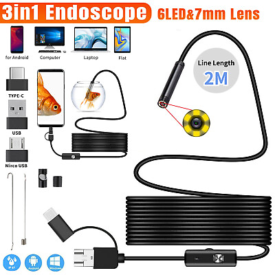 #ad 6LED USB Snake Endoscope Borescope HD Inspection Camera Scope for Android Type C $8.29