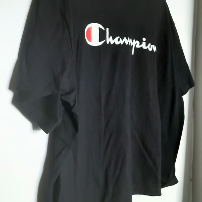 #ad Champion 1XL Women#x27;s Cropped Tee Script Logo T Shirt Black Plus Size Short Sleev $16.25