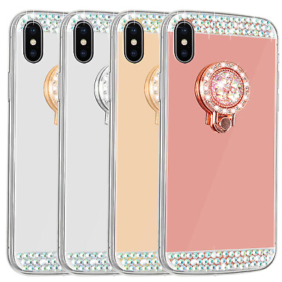 #ad For iPhone X XS XR XS MAX Mirror Glitter Case Ring Holder Diamond Bling For Girl $6.99