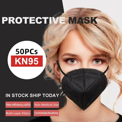 #ad 50 Pcs Black KN95 Face Mask 5 Layer Disposable Respirator FLship $6.49