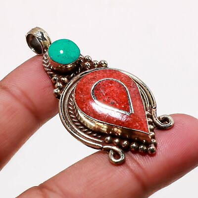 #ad #ad Red Coral Tibetan Turquoise Gemstone Antique Gift Nepali Pendant 2.10quot; NP 2041 $6.99