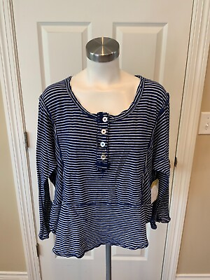 #ad #ad We The Free Blue amp; White Striped Shirt W Exposed Seams amp; 3 4 Sleeve Size Small $19.31