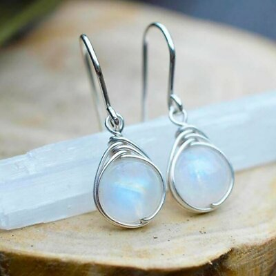 #ad 925 Silver Waterdrop Moonstone Drop Dangle Earrings Hook Women Party Jewelry New GBP 2.89