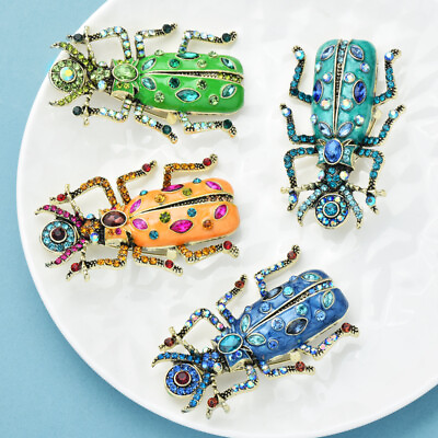 #ad Rhinestone Big Enamel Beetle Brooches For Women Trend Lovely Insect Party Casual $3.98