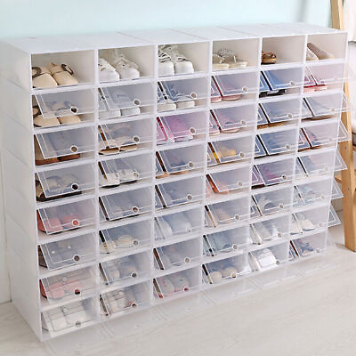 #ad 20 24* Stackable Shoe Storage Box Durable Plastic Sneaker Display Case Organizer $38.95