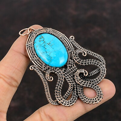 Tibetan Turquoise Wire Wrapped Octopus Handcrafted Copper Valentine Gift 3.35quot; $30.00