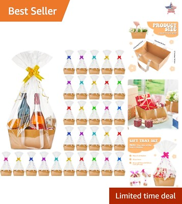 #ad #ad DIY Gift Basket Kit 30 Pieces Kraft Cardboard Trays Bags amp; Bows Brown $97.99