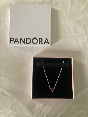 #ad womens silver pandora necklace with red heart charm $90.00