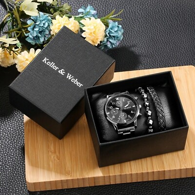 sport fashion Luxurious Black Gift Sets for Men Mens Watches Top Brand Handmade $15.00