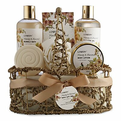 #ad Home Spa Gift Basket Honey amp; Almond Scent Bath and Body Spa Set for Women $34.99