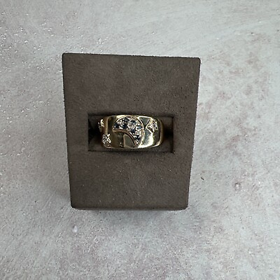#ad Moon Star Sapphire Diamond Yellow Gold Ring 10K Retro $210.00