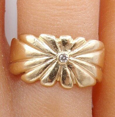 #ad 14K Yellow Gold Diamond Solitaire Flower Sunburst Lacy Ring Size 8.5 HCG2 $599.99