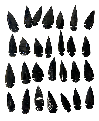 #ad 100 LARGE Arrowheads 2quot; BLACK OBSIDIAN REALHand KnappedSPEARStoneMineral $45.00