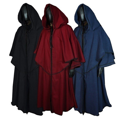 #ad Halloween Unisex Cosplay Hooded Cloak Robe Medieval Witchcraft Cape Robe Costume $48.44