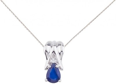#ad 14K White Gold Sapphire Pear Pendant with Diamonds Chain NOT included $439.95